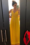 Long Chiffon Yellow Prom Dresses with Double Straps